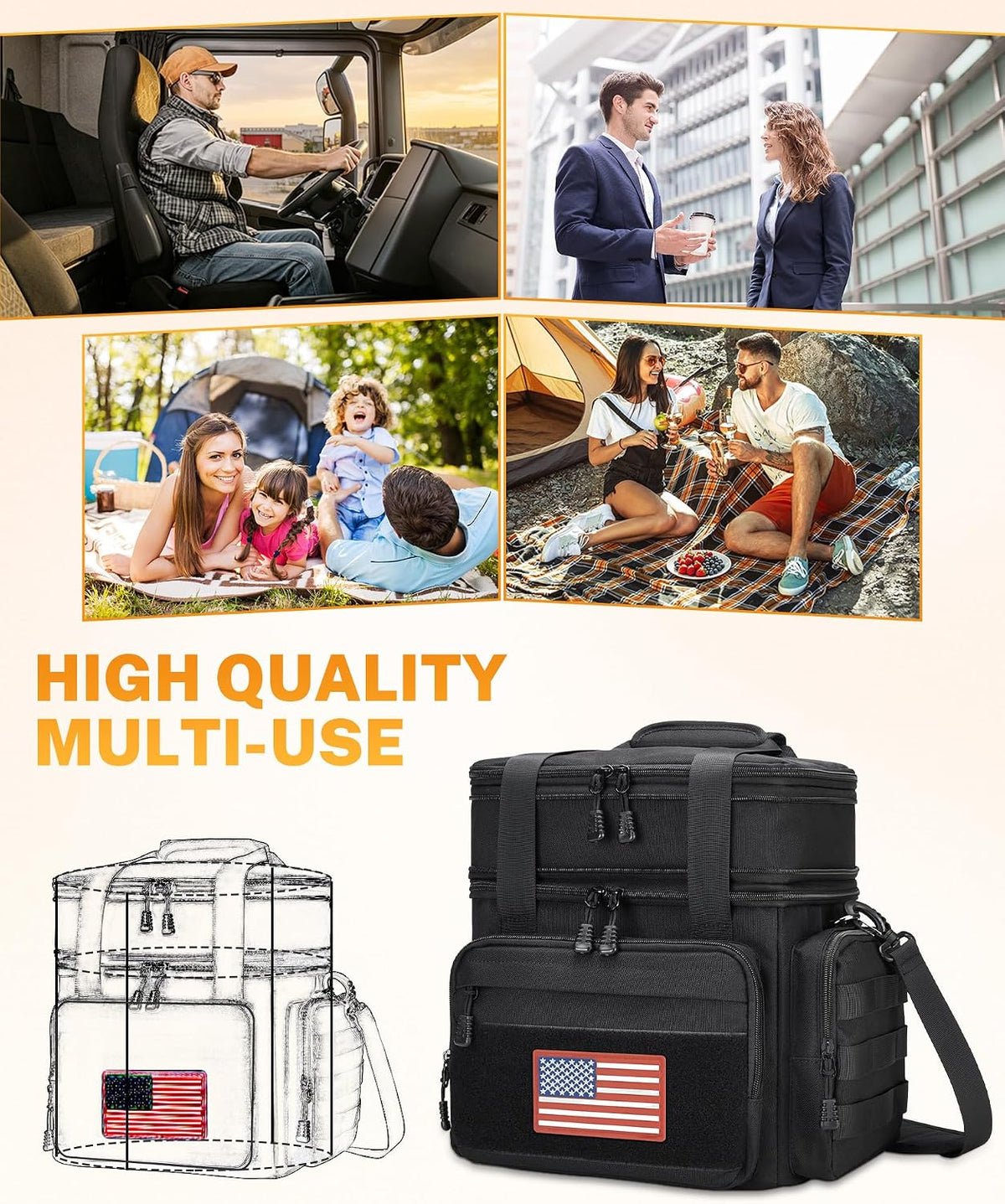 Gafetrey Tactical Lunch Box for Men - Large Lunch Bag Double Deck