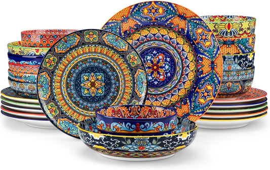 vancasso 24-Piece Dinnerware Sets,Plates & Bowls Sets Service for 6, Bohemian Porcelain Dishes Set for 6, Kitchen Dinner Set,Microwave & Dishwasher Safe, Scratch Resistant,Series KRVI