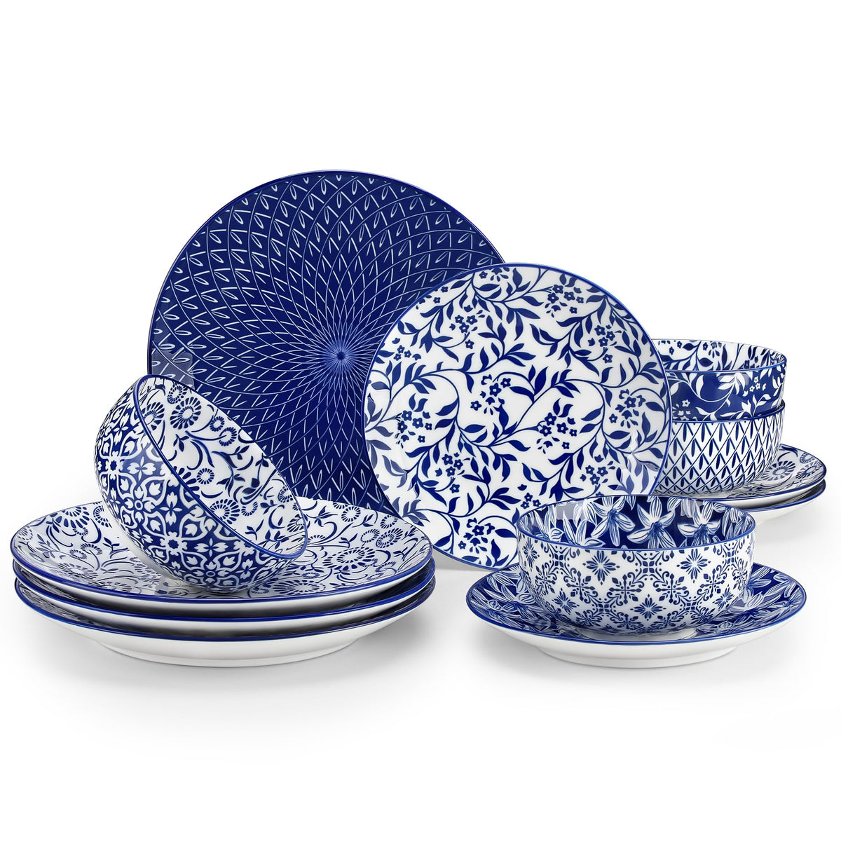 vancasso SELENE Plates and Bowls Set for 6, 18 Pieces Dinnerware Sets, Mircowave and Dishwasher Safe Dishes Set, Porcelain Blue Dinnerware