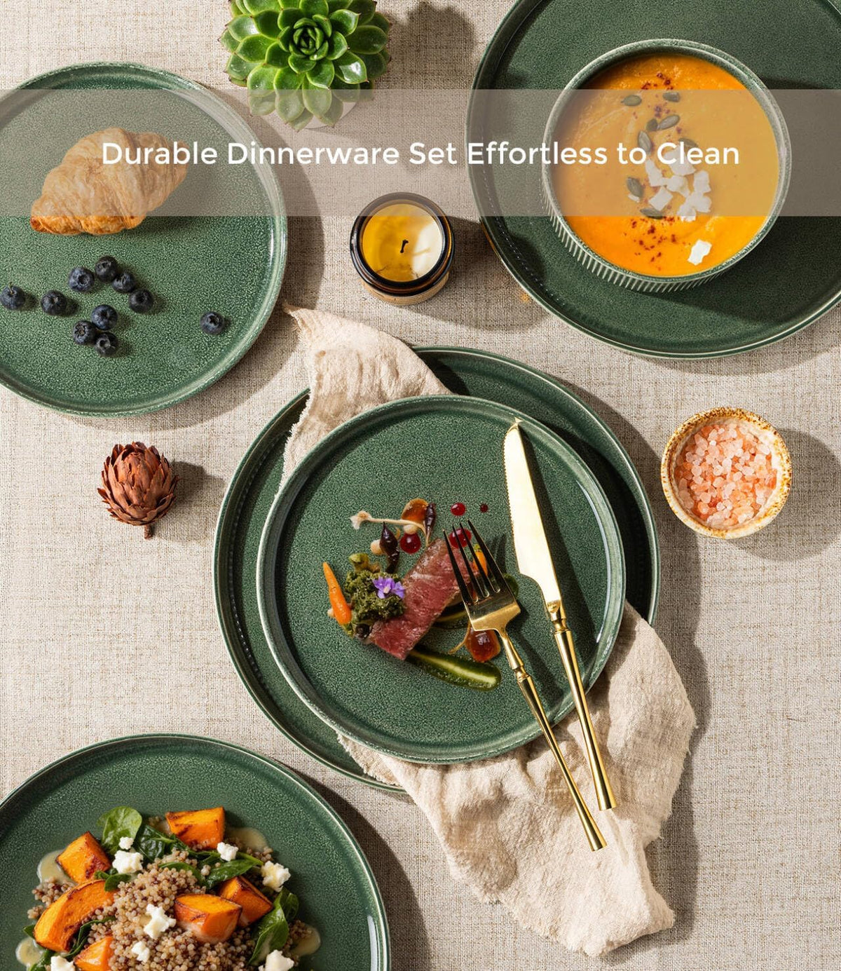 GBHOME Stoneware Dinnerware Sets for 4,12-Piece Plates and Bowls Set
