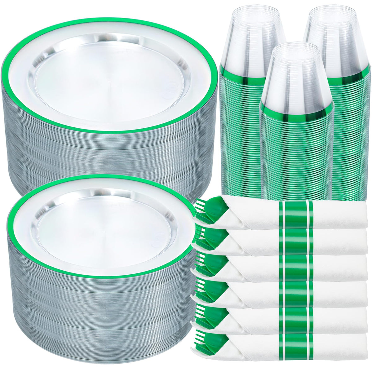 350PCS Gold Disposable Plastic Dinnerware Set for 50 Guests