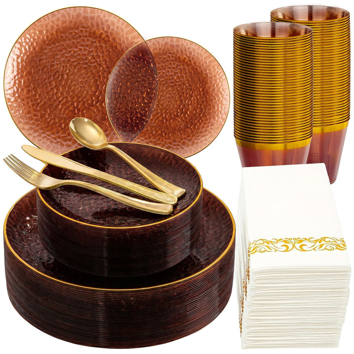 DaYammi 350PCS Amber Plastic Dinnerware Set for 50 Guests