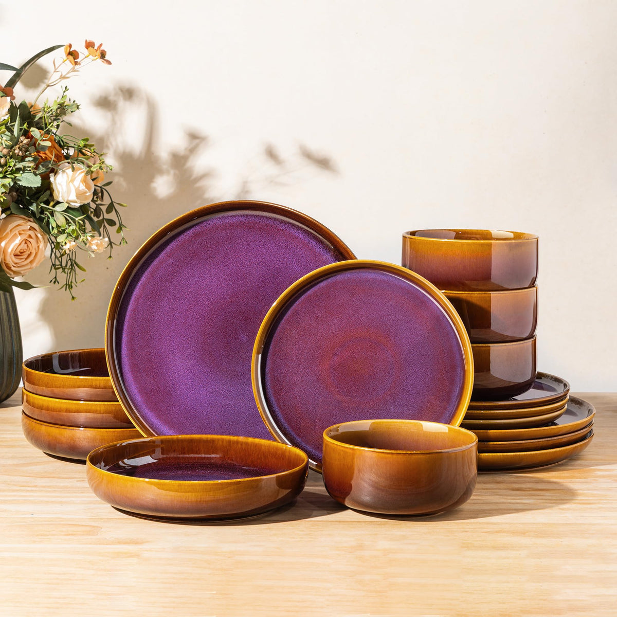 TheTerra Ceramic Dinnerware Set for 4, 12-Piece Plates and Bowls Set