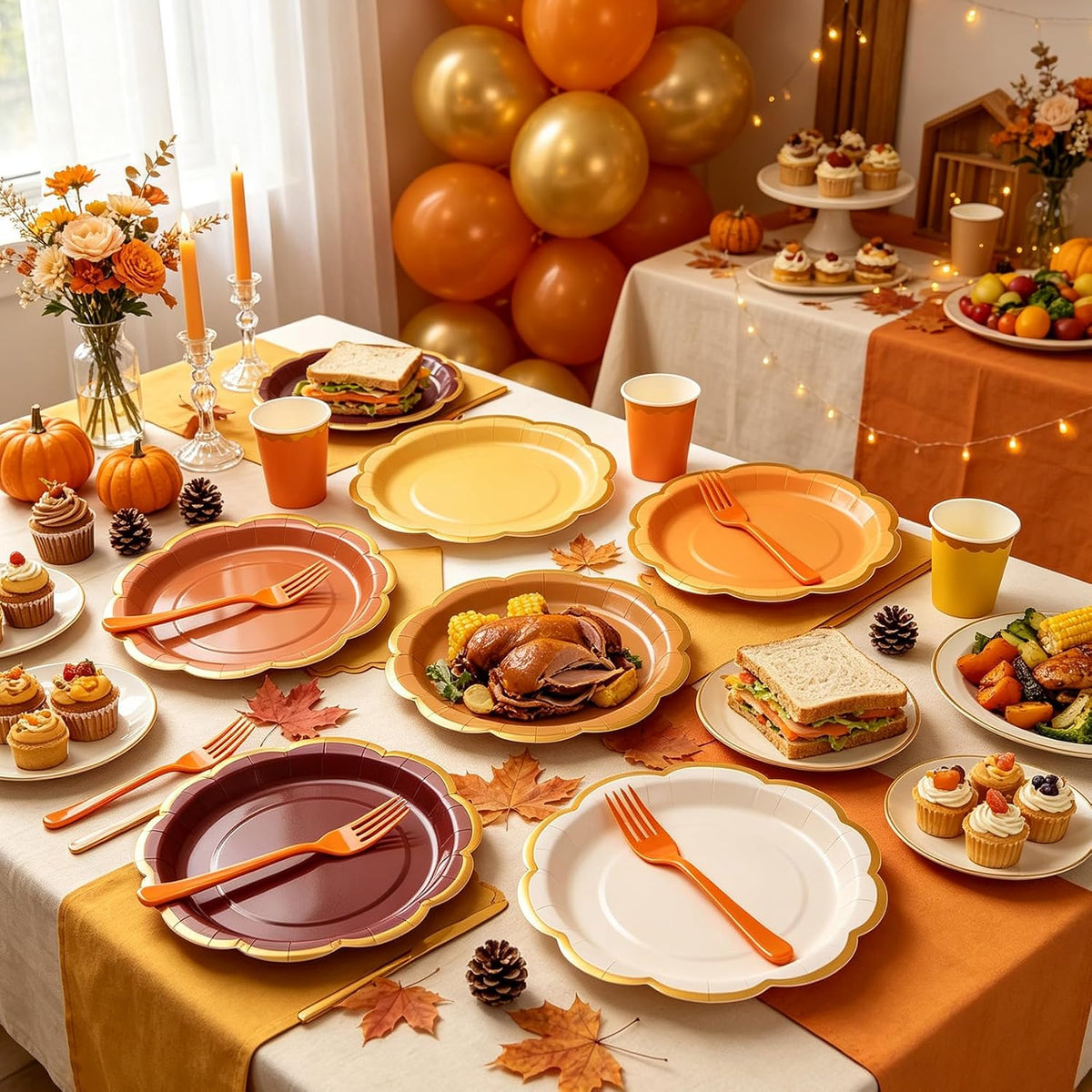 Orange Plates and Napkins Party Supplies for 48 Guests, Disposable 9’’ Gradient Scalloped Orange Fall Paper Plates Tableware Set for Fall Birthday, Harvest Party, Thanksgiving Decorations