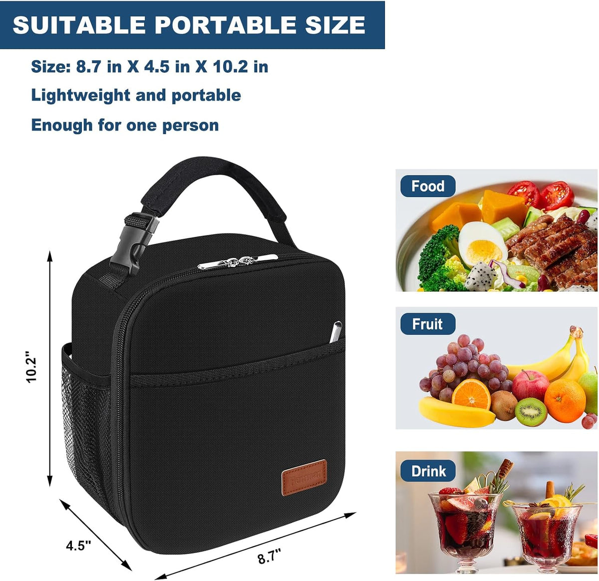 Femuar Lunch Box for Men Women Adults, Small Lunchbox for Work Picnic - Reusable Lunch bag Portable Lunch tote, Black