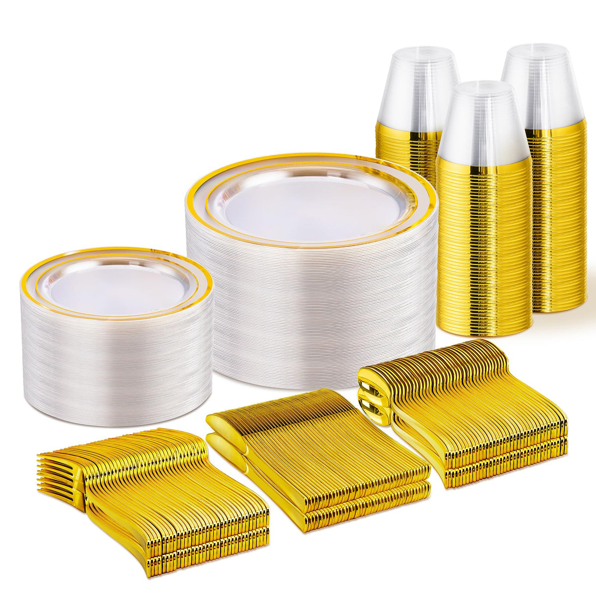 WELLIFE 600 PCS Silver Disposable Dinnerware Set for 100 Guests