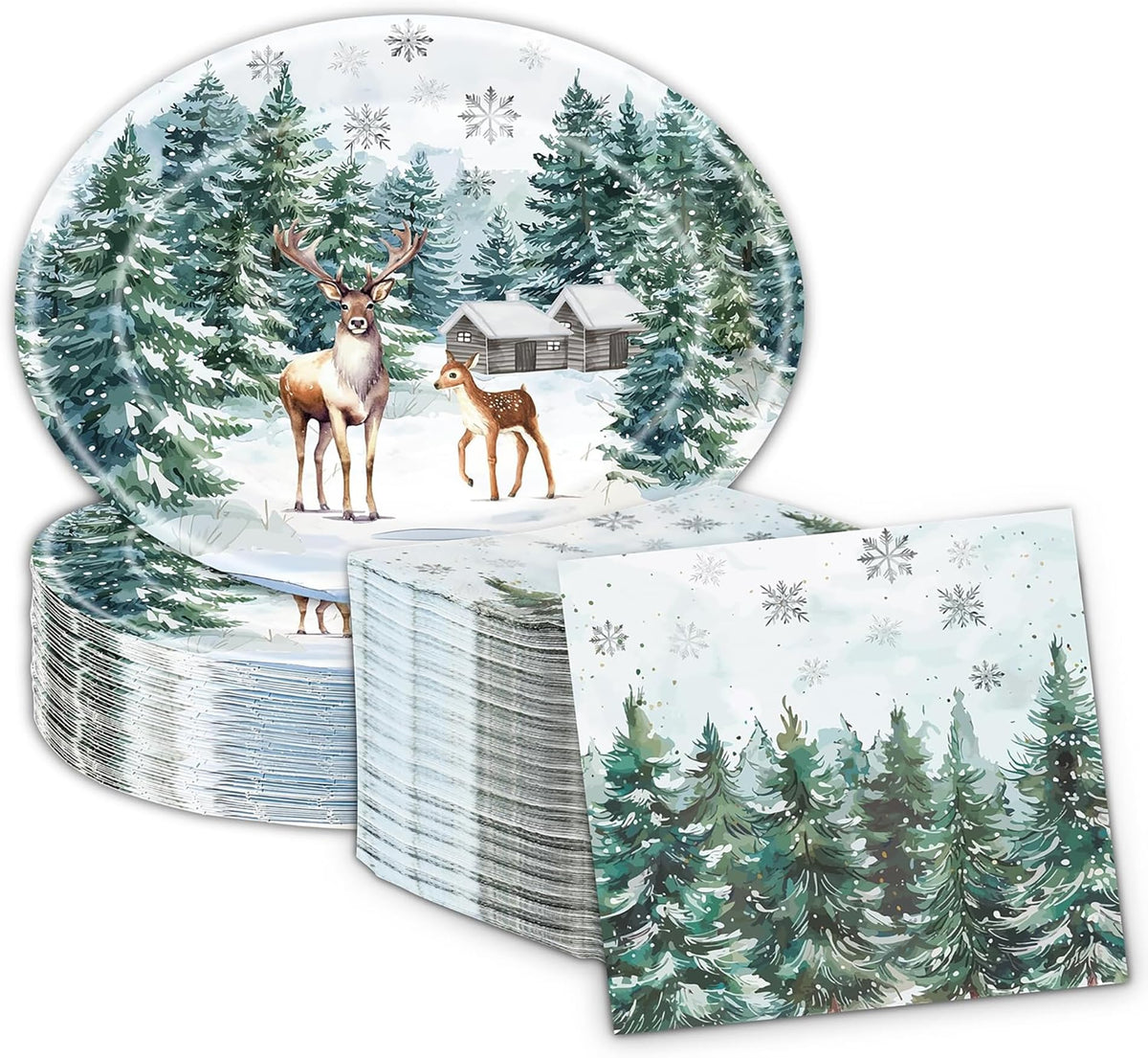 100Pcs Merry Christmas Oval Paper Plates and Napkins ,12"x10" Beige Plates