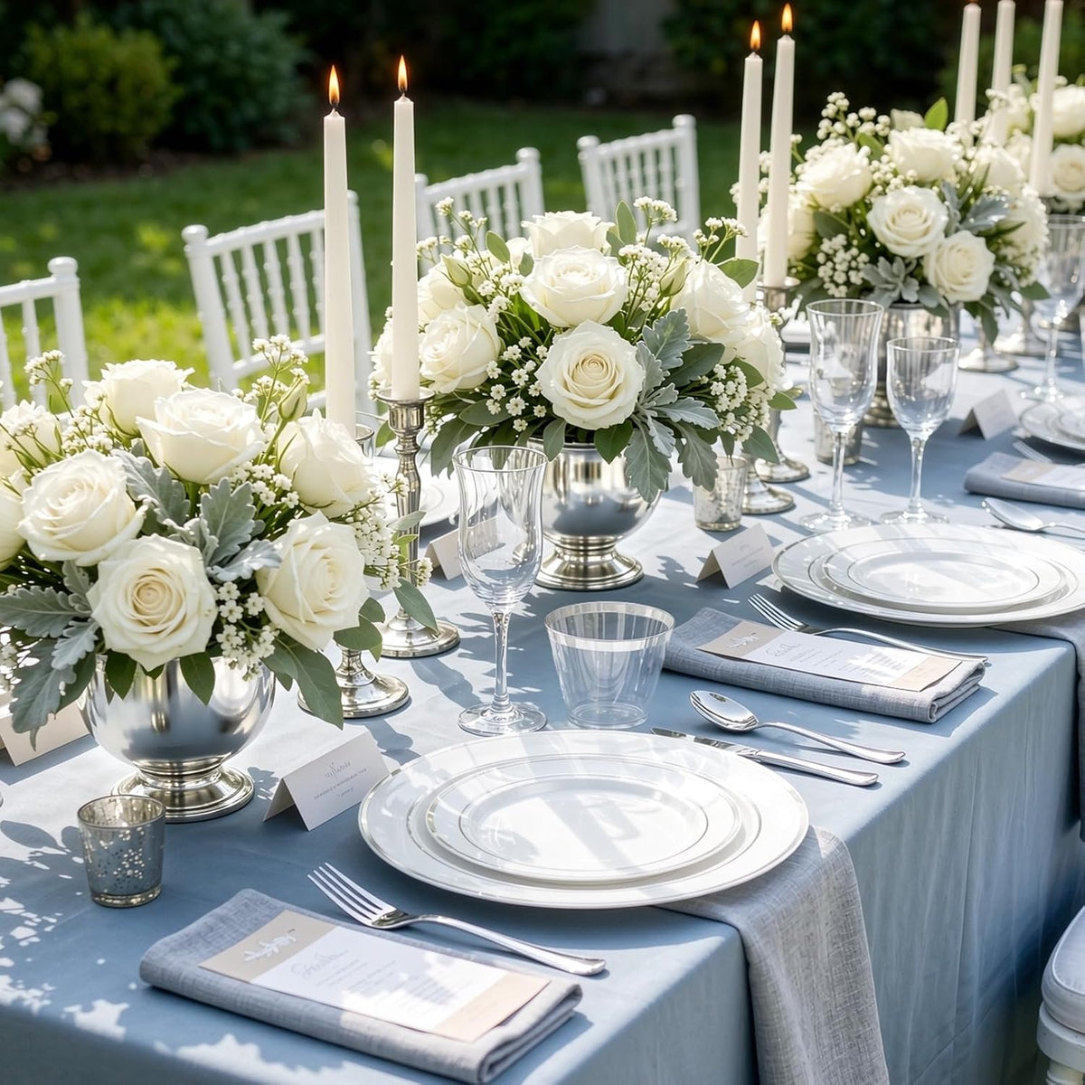 WELLIFE 600 PCS Silver Disposable Dinnerware Set for 100 Guests