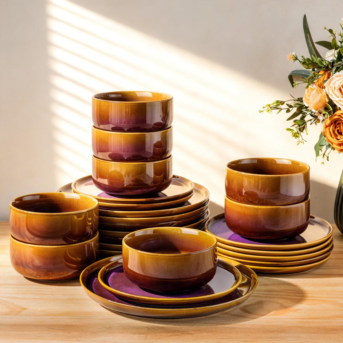 TheTerra Ceramic Dinnerware Set for 4, 12-Piece Plates and Bowls Set