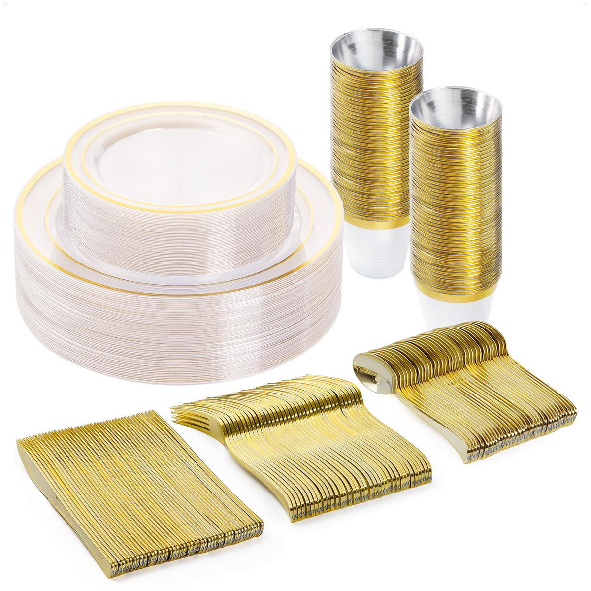 BESTVIP 600PCS Gold Dinnerware Set for 100 Guests,