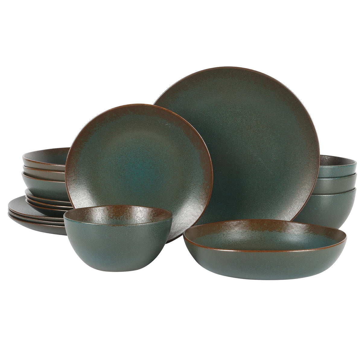 Bloomhouse - Two Time Oprah's Favorite Things Winner - Santorini Mist Double Bowl Terracotta Reactive Glaze Plates and Bowls Dinnerware Set - Amber, Service for Four (16pcs)