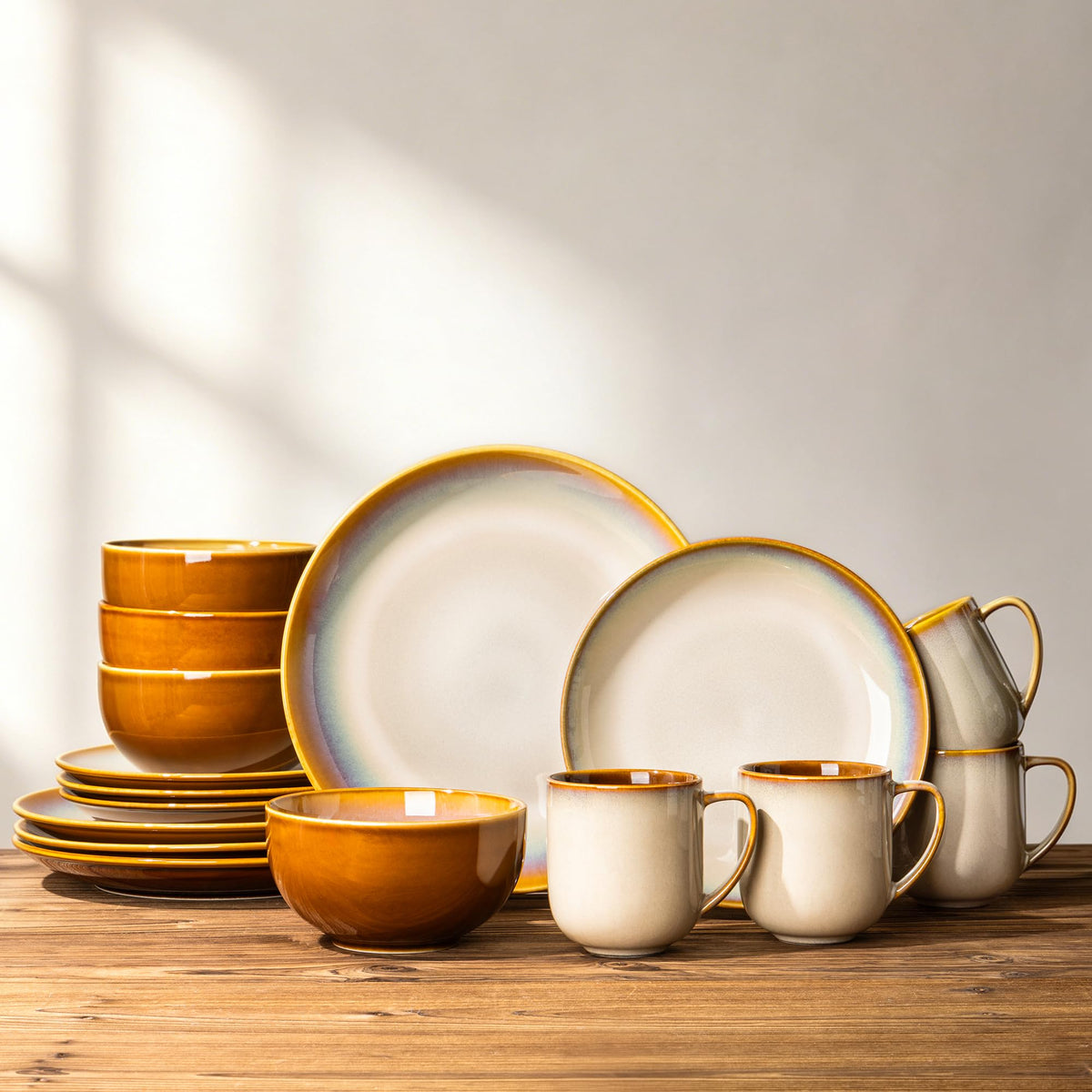 LeRatio Ceramic Dinnerware Sets for 8,24Pcs Porcelain Plates and Bowls Set