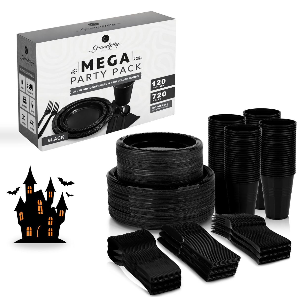 Grandipity Disposable Plastic Dinnerware Sets for Parties (720 pcs)