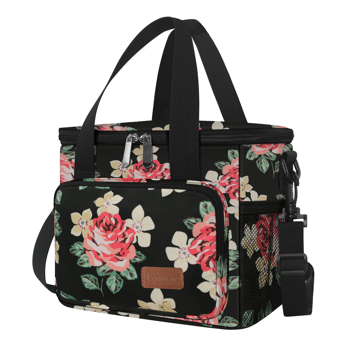 Femuar Reusable Lunch Box for Men/Women - Insulated Lunch Bag Leakproof Lunchbox for Work Office Picnic Beach - Freezable Lunch Cooler Bag with Adjustable Shoulder Strap - Black