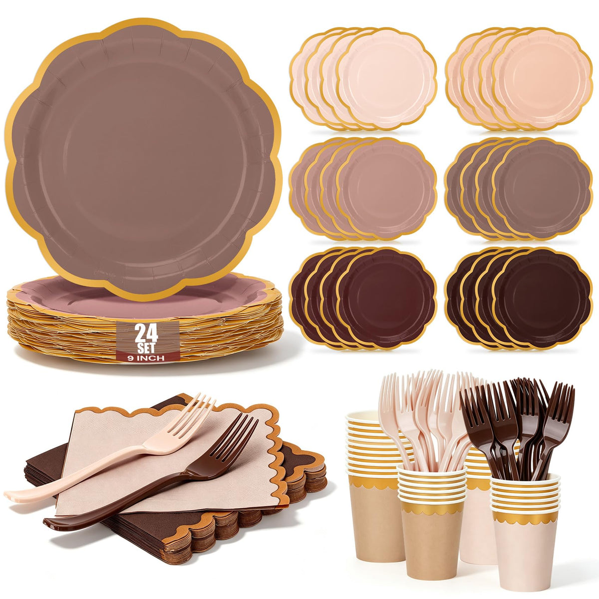 Orange Plates and Napkins Party Supplies for 48 Guests, Disposable 9’’ Gradient Scalloped Orange Fall Paper Plates Tableware Set for Fall Birthday, Harvest Party, Thanksgiving Decorations