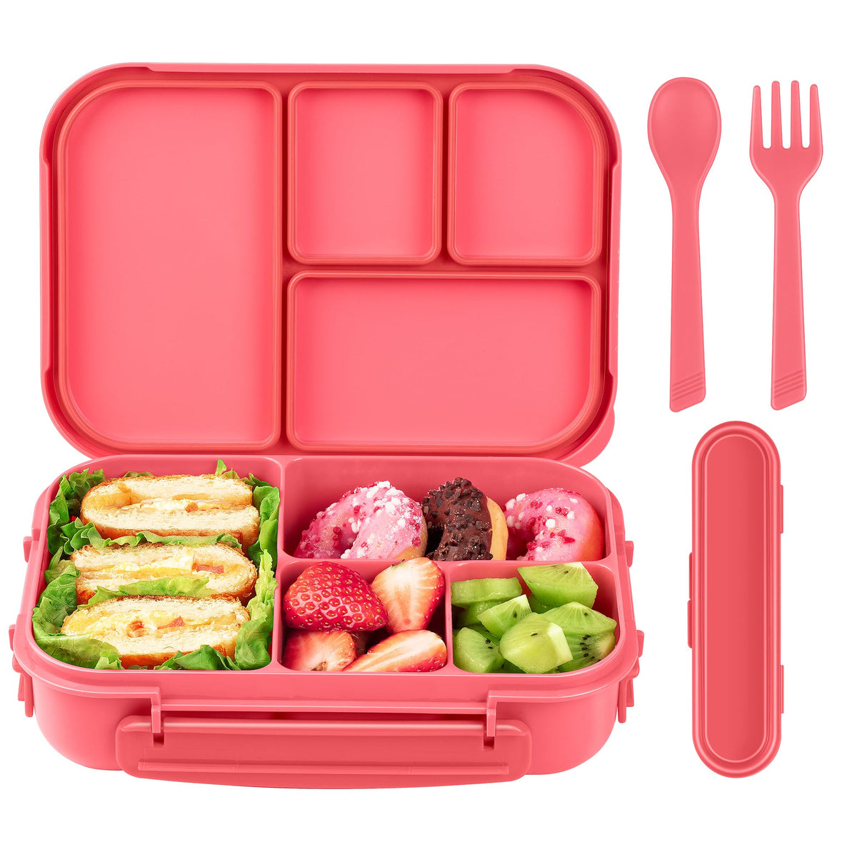 Amathley Lunch Box Kids,Bento Box Adult,Leakproof Lunch Containers for Adults/Kids/Toddler,1200ML-4 Compartments bento Lunch box with Utensil,Microwave & Dishwasher & Freezer Safe (Blue)