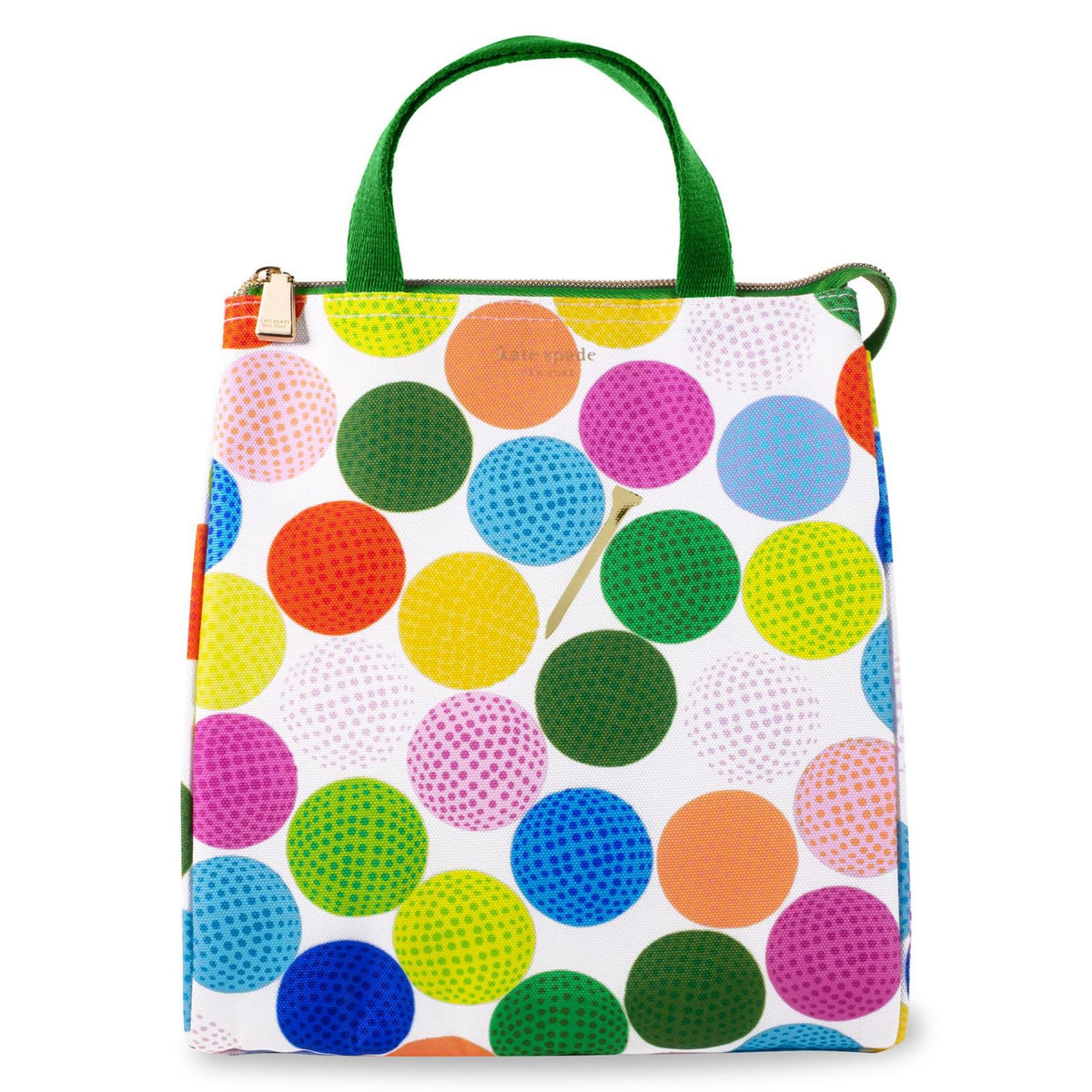 Kate Spade New York, Portable Soft Cooler Lunch Bag with Silver Insulated Interior Lining and Storage Pocket, Joy Dot