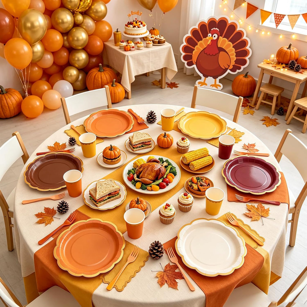 Orange Plates and Napkins Party Supplies for 48 Guests, Disposable 9’’ Gradient Scalloped Orange Fall Paper Plates Tableware Set for Fall Birthday, Harvest Party, Thanksgiving Decorations