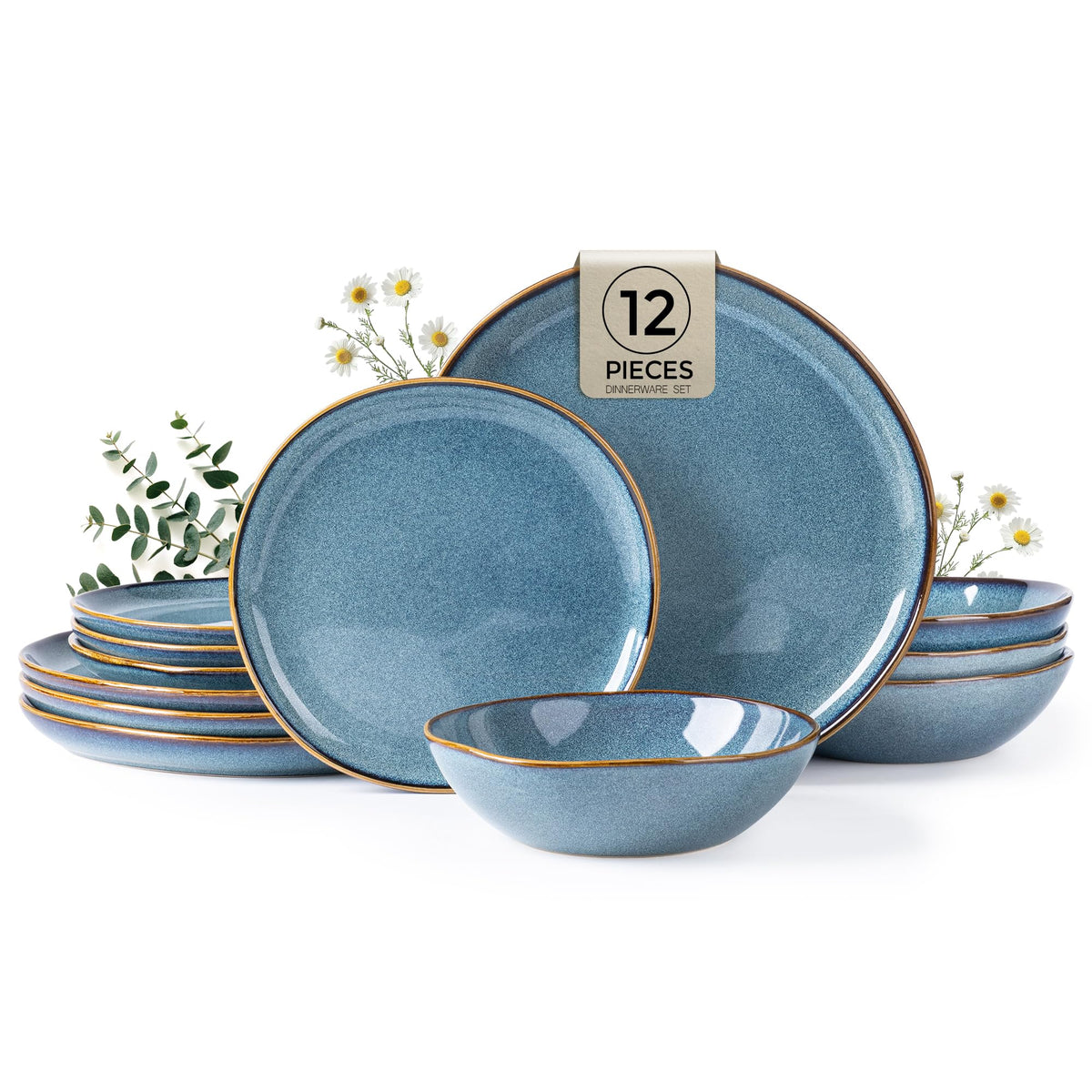 AmorArc Ceramic Dinnerware Sets for 8, 24Pcs Plates and Bowls Sets Dishes