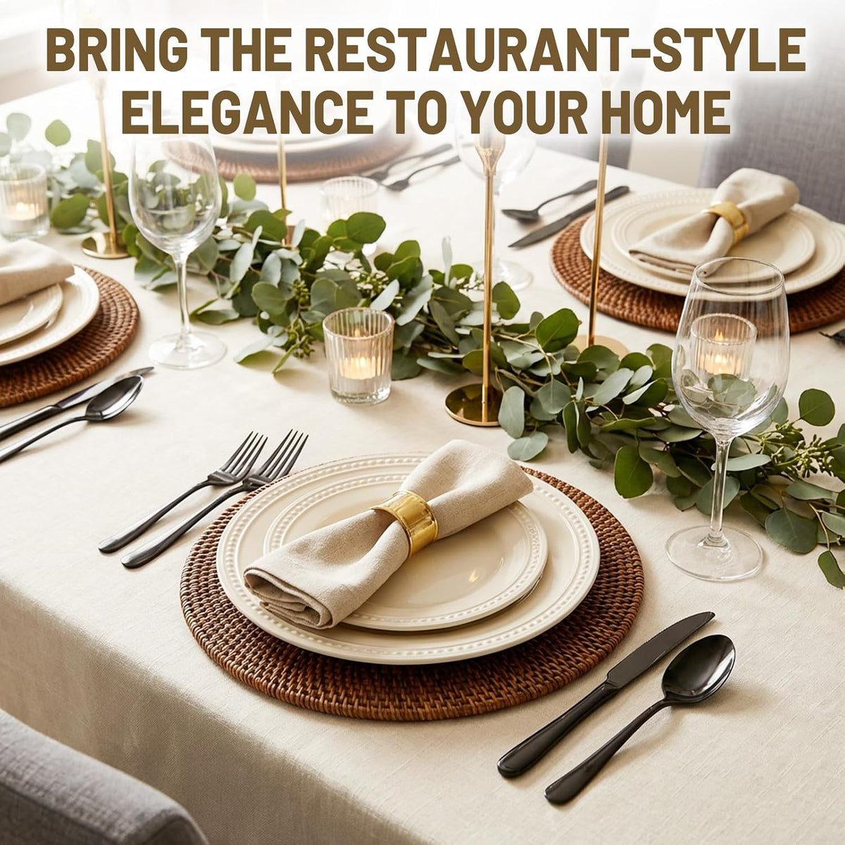 72 PCS NO-FADING Black Silverware Set with Steak Knives-Flatware for 12