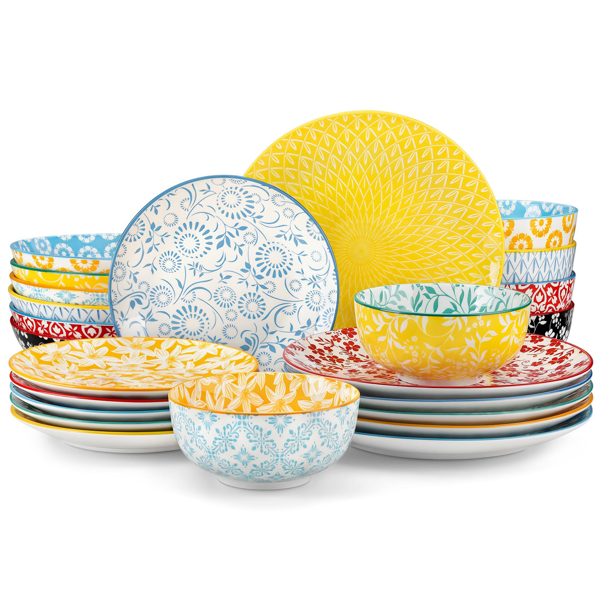 vancasso SELENE Plates and Bowls Set for 6, 18 Pieces Dinnerware Sets, Mircowave and Dishwasher Safe Dishes Set, Porcelain Blue Dinnerware