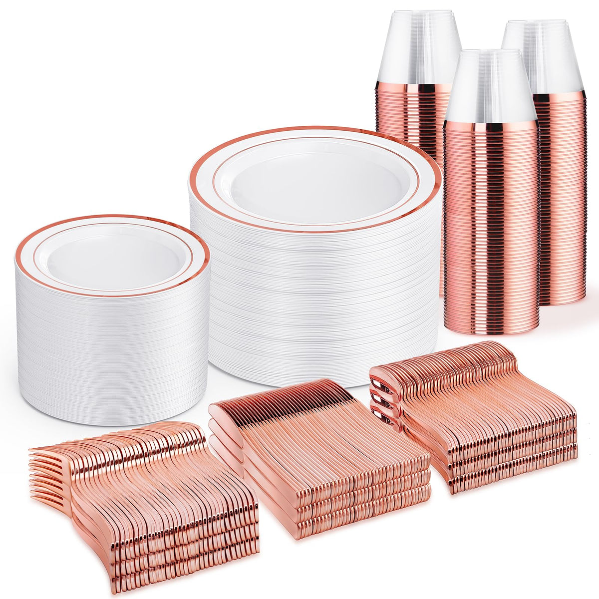 WELLIFE 600 PCS Silver Disposable Dinnerware Set for 100 Guests