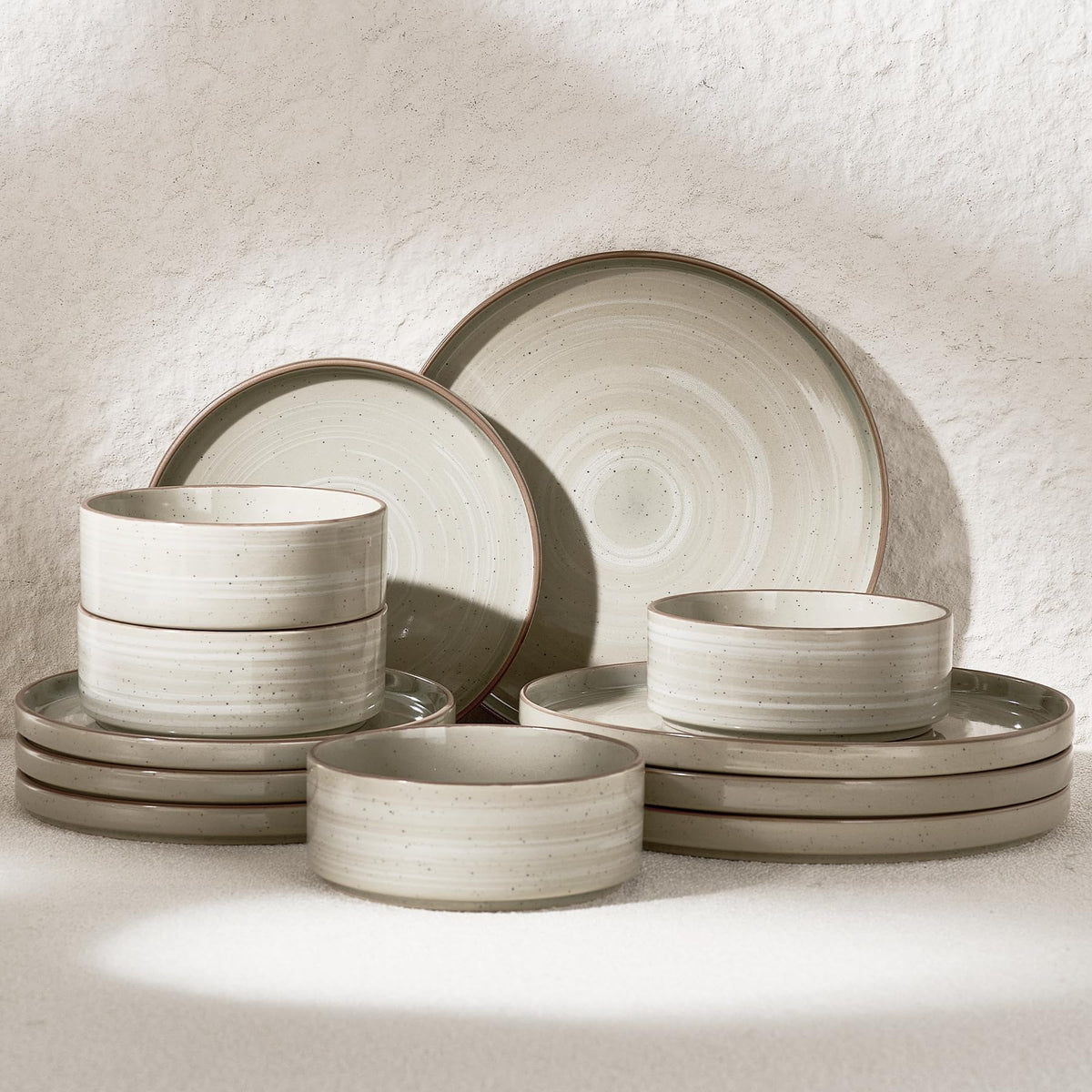Famiware Nebula Plates and Bowls, 12-Piece Dinnerware Set, Cinnamon Brown