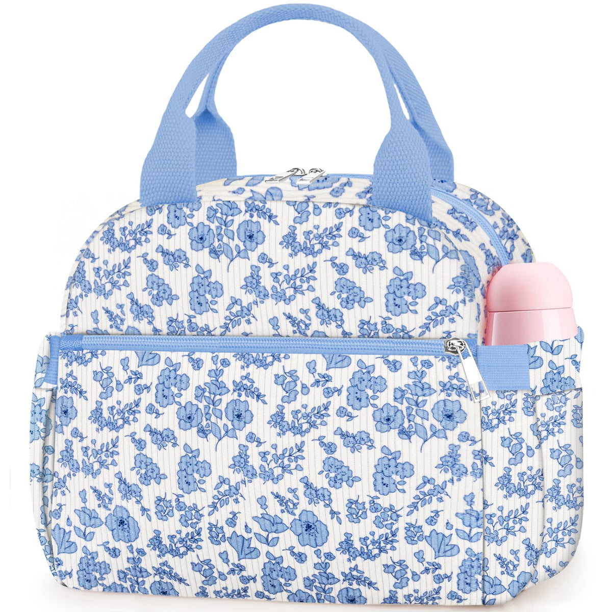 KUBYA Lunch Box for Women, Cute Strawberry Corduroy Insulated Lunch Bag Women Reusable Work Leakproof Simple Adults Large Lunch Boxes Tote Bag Men Cooler Bag