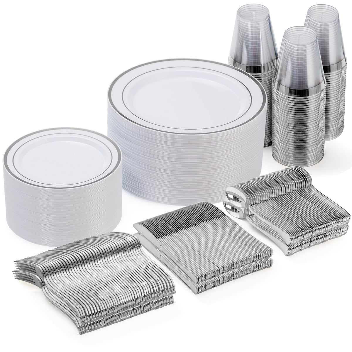 Goodluck 600 Plastic Piece Disposable Silver Plates for 100 Guests