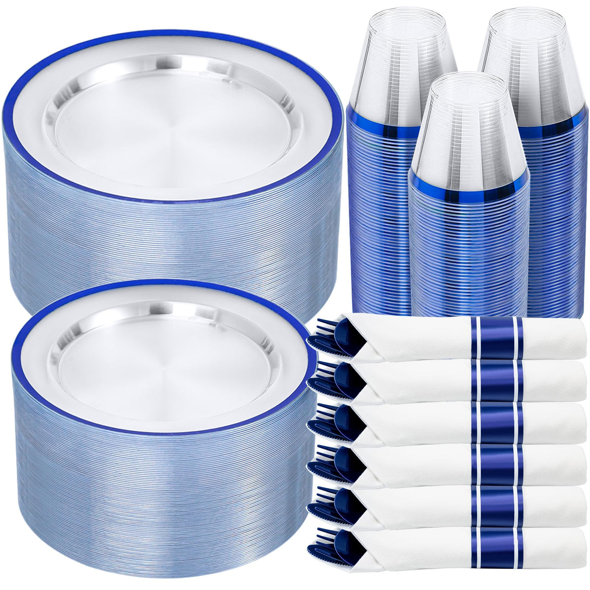 350PCS Gold Disposable Plastic Dinnerware Set for 50 Guests