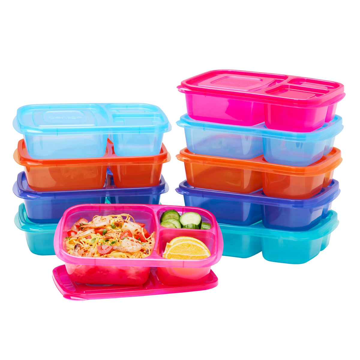 Bentgo Easyboxes - Original Stackable Lunch Boxes - Reusable 3-Compartment Food Containers for Kids and Adults - Bento Lunch Box for Meal Prep, School, & Work - BPA Free, Set of 4 (Brights)