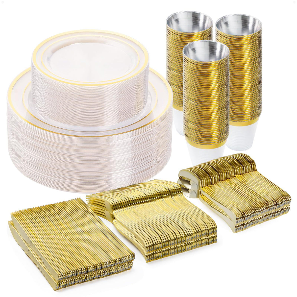 BESTVIP 600PCS Gold Dinnerware Set for 100 Guests,