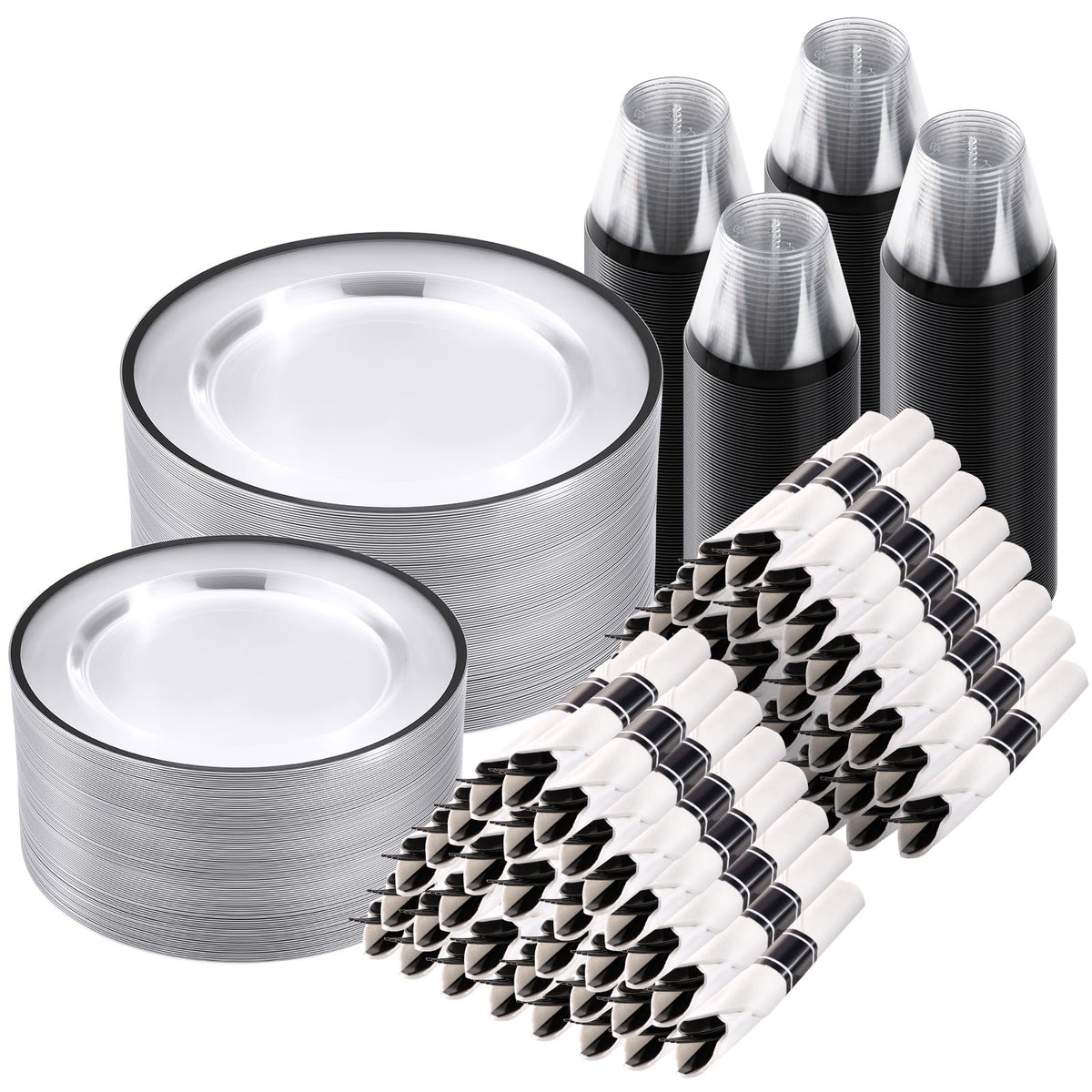 Goodluck 350 Pcs Clear Plastic Plates with Black Rim, Plastic Dinnerware