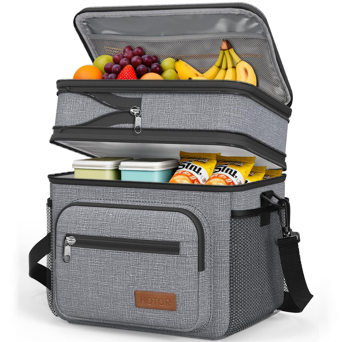HOTOR Lunch Box Men Women Double-Layer Insulated Lunch Bag Black 12L