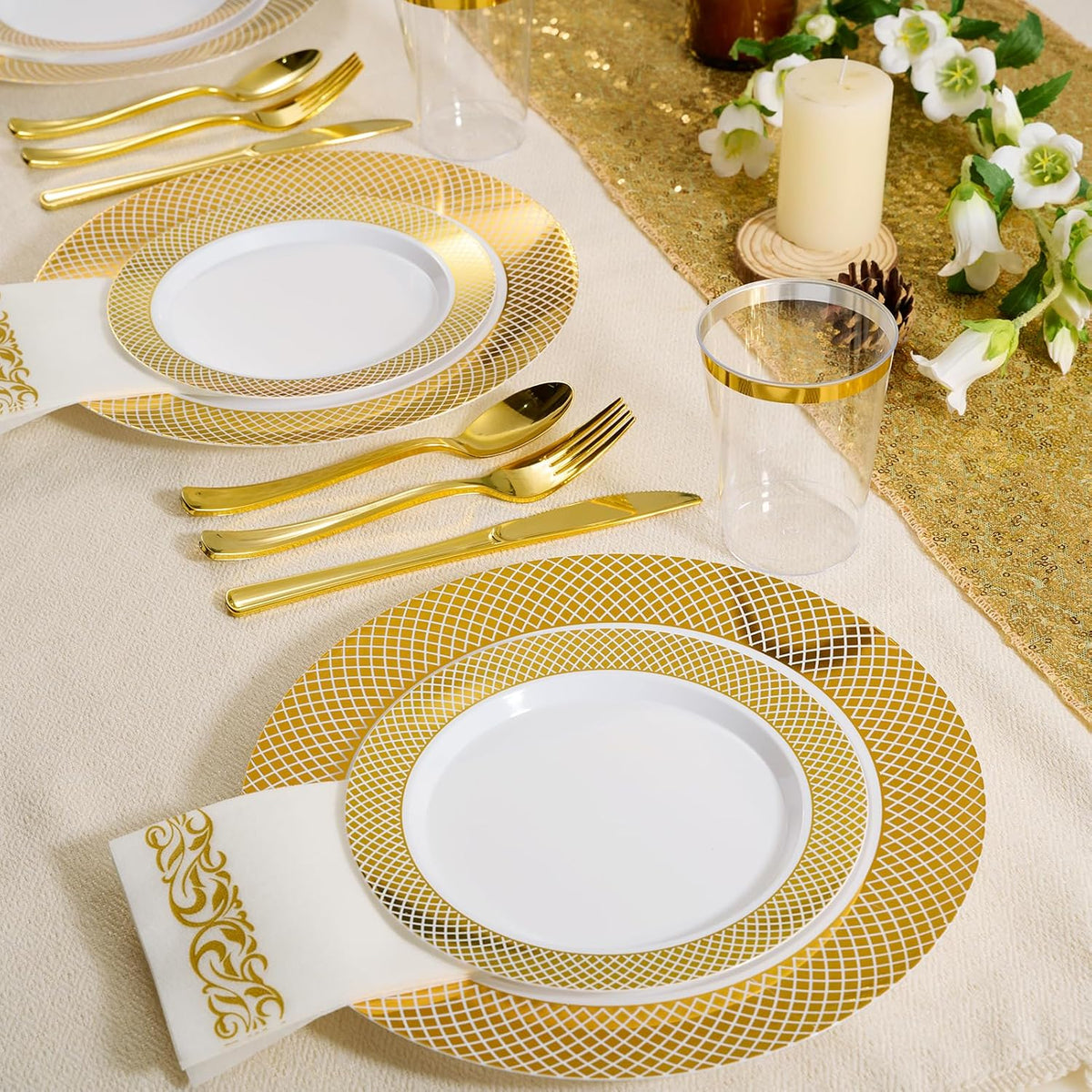 FOCUSLINE 175 Pieces Gold Dinnerware Set for 25 Guests