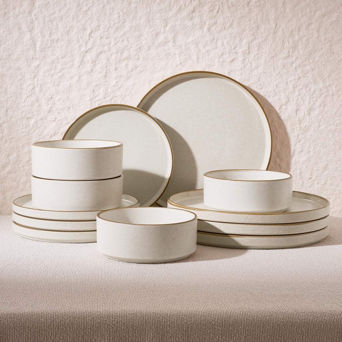 Famiware Nebula Plates and Bowls, 12-Piece Dinnerware Set, Cinnamon Brown