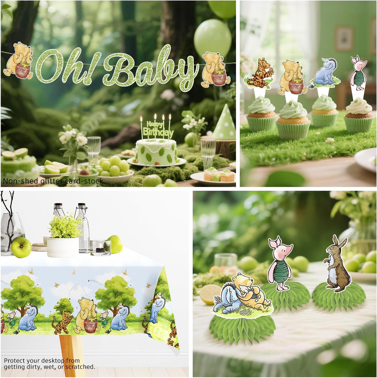 343PCS Xynic Classic Bear Baby Shower Decorations Tableware Set, 50 Guests