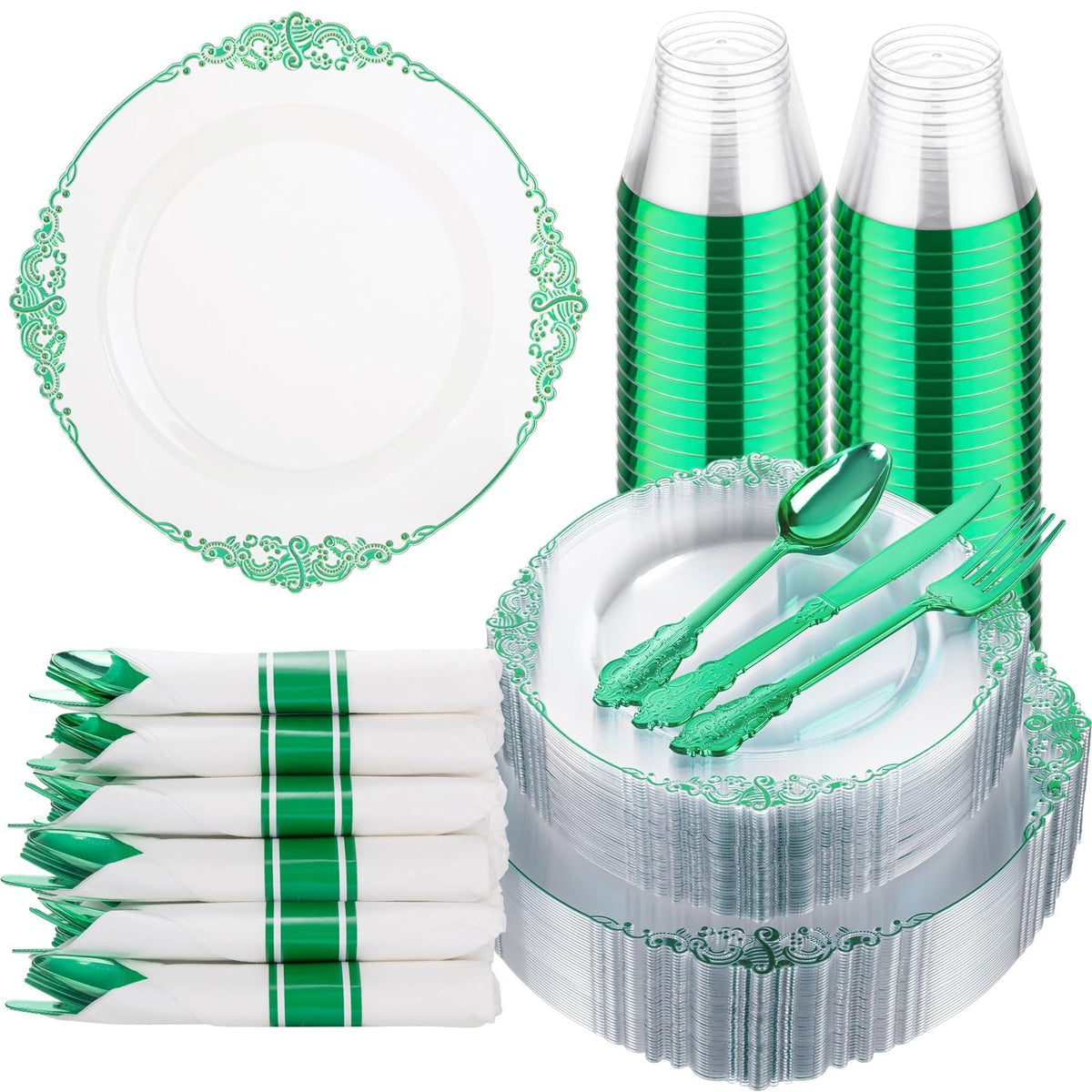 Hioasis 350 Pcs Clear Black Plates for Party
