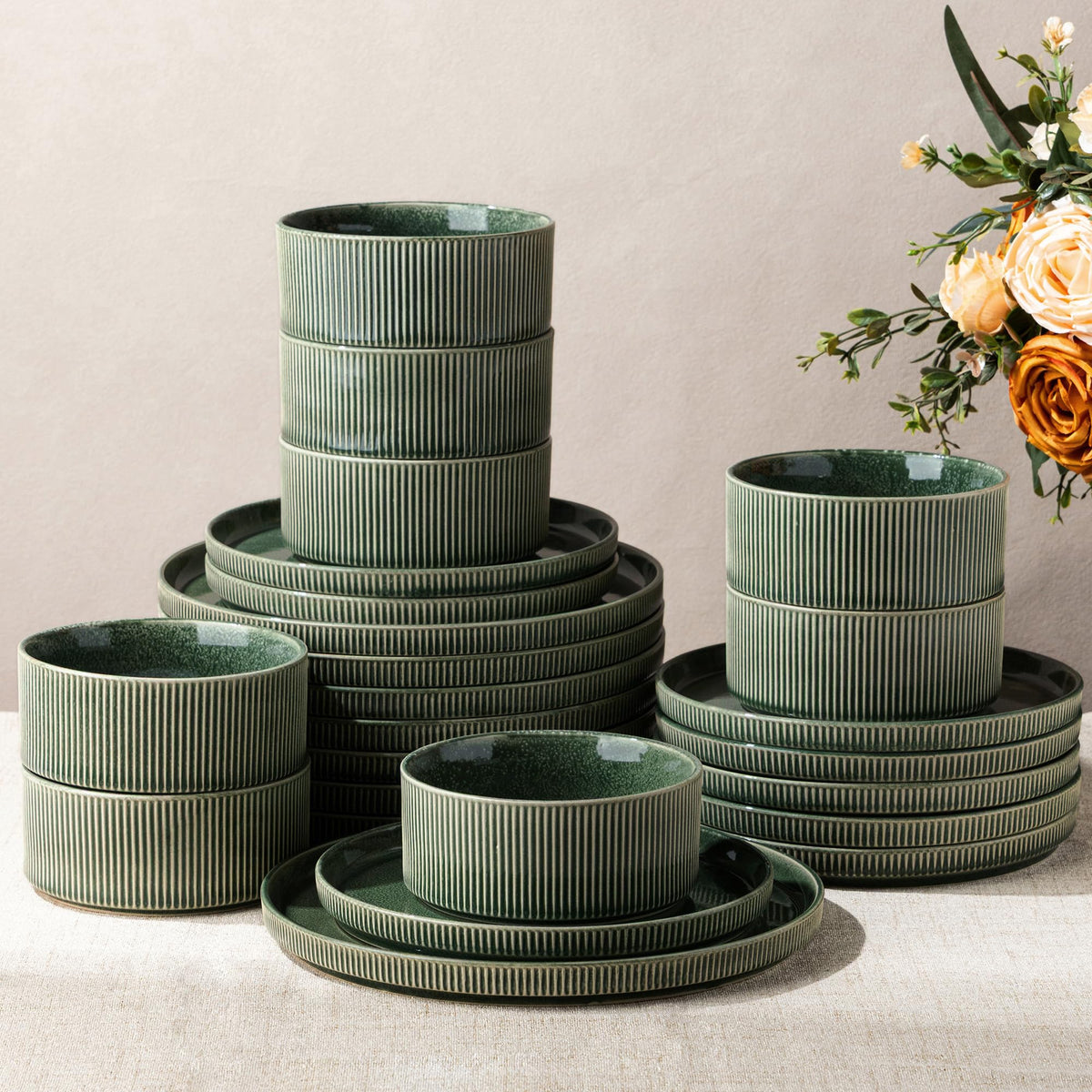 GBHOME Stoneware Dinnerware Sets for 4,12-Piece Plates and Bowls Set
