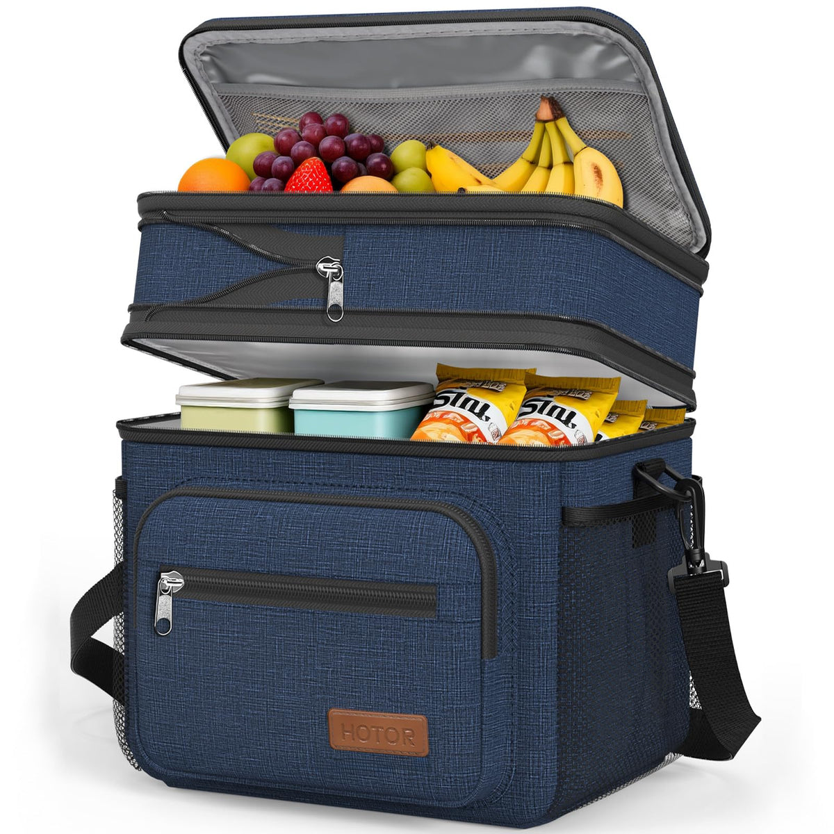 HOTOR Lunch Box Men Women Double-Layer Insulated Lunch Bag Black 12L