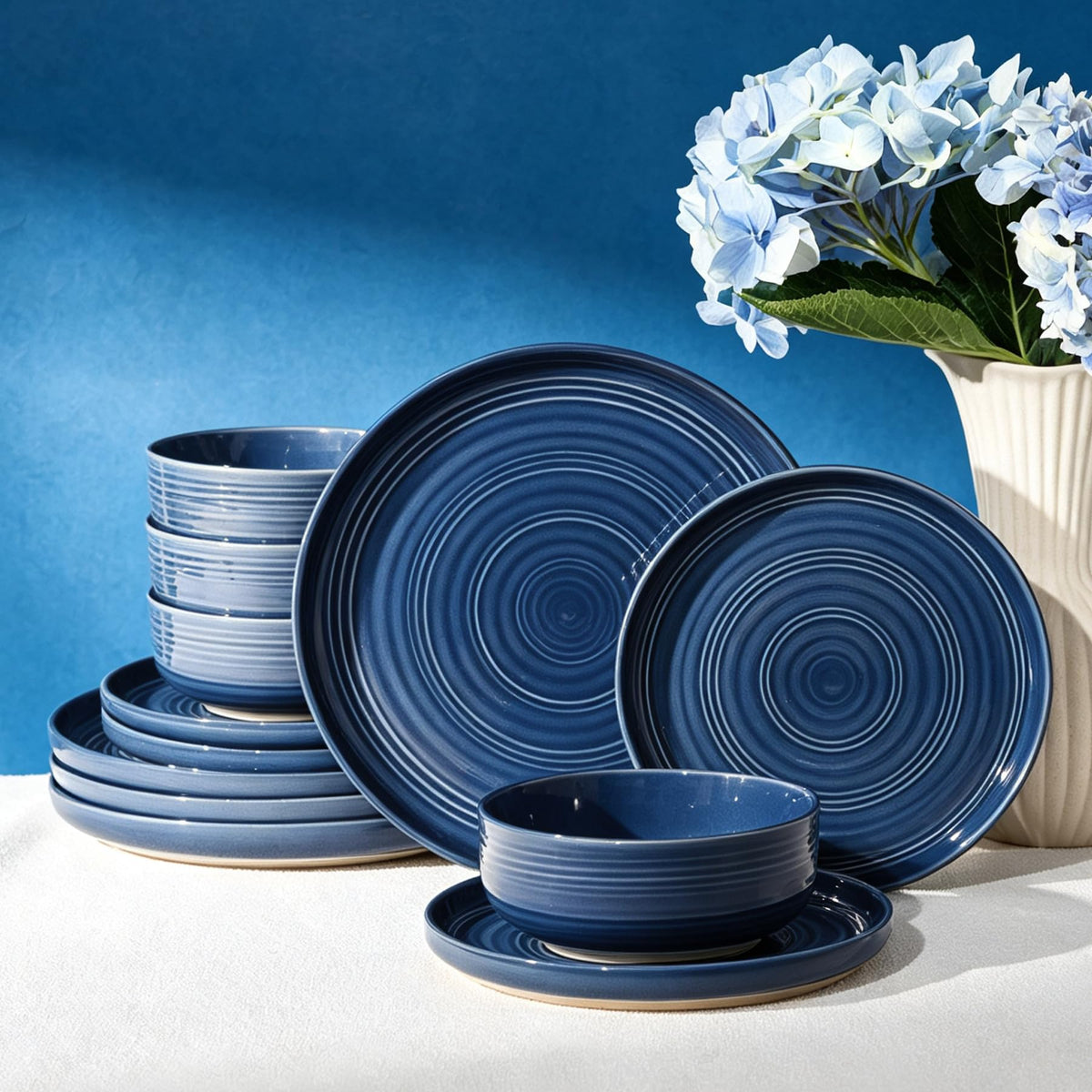 Stoneware Dinnerware Sets for 6, Plates and Bowls, Brown