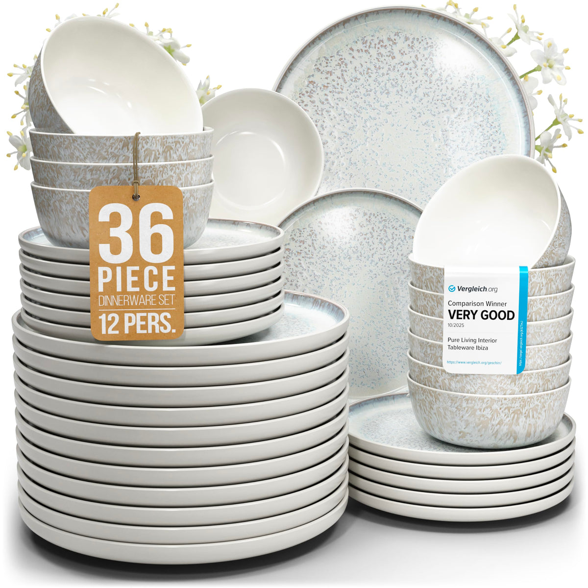 16 Piece Stoneware Dinnerware Set for 4, Handcrafted Plates and Bowls Set