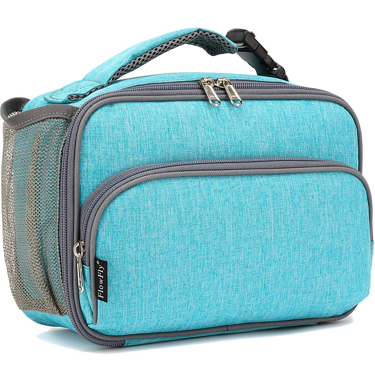 FlowFly Kids Lunch box Insulated Soft Bag Mini Cooler Back to School Thermal Meal Tote Kit for Girls, Boys,Cyan