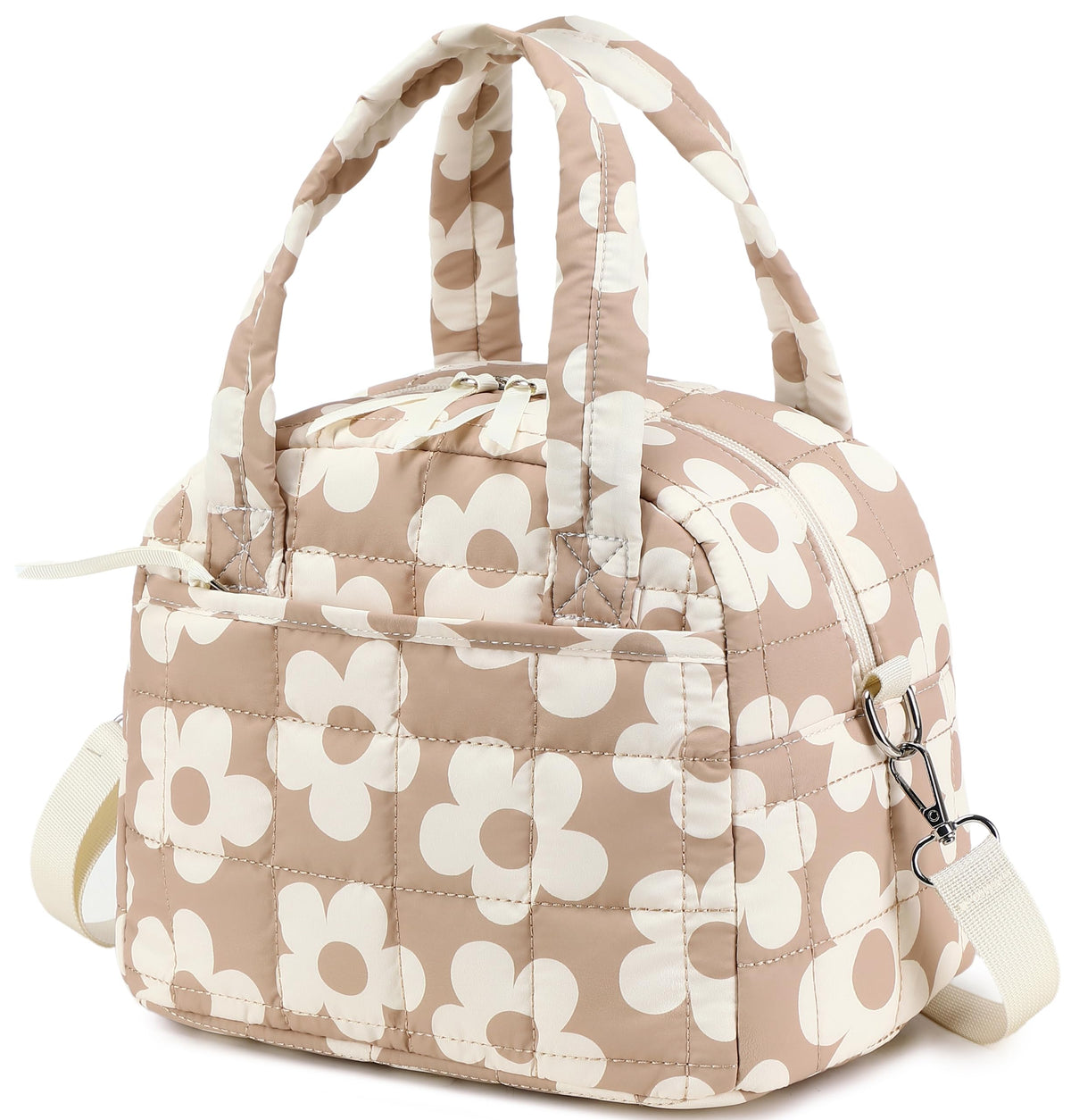LEDAOU Lunch Box for Women, Quilted Insulated Lunch Bag, Puffy Lunch Tote with Adjustable Shoulder Strap for Work School Travel (Brown, Regular 9L)