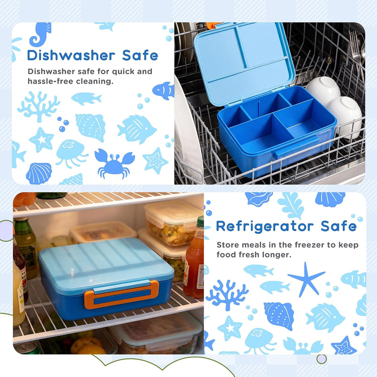 Bento Lunch Box for Kids with 8oz Soup Thermo Leak-Proof Lunch Food Containers with Snack Sauce Container for Kid Girls Boys to School,Blue Bag