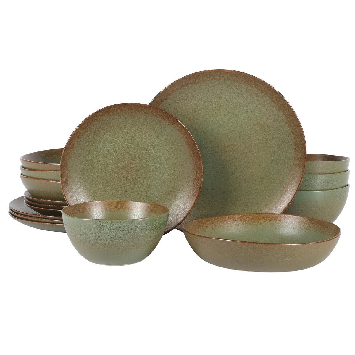 Bloomhouse - Two Time Oprah's Favorite Things Winner - Santorini Mist Double Bowl Terracotta Reactive Glaze Plates and Bowls Dinnerware Set - Amber, Service for Four (16pcs)