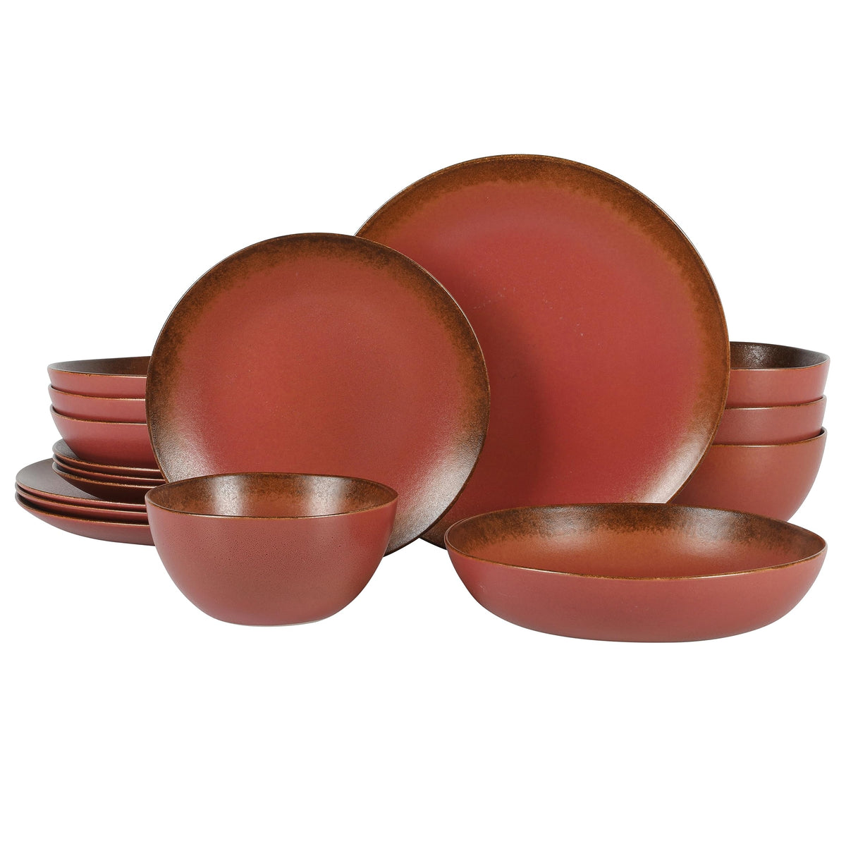 Bloomhouse - Two Time Oprah's Favorite Things Winner - Santorini Mist Double Bowl Terracotta Reactive Glaze Plates and Bowls Dinnerware Set - Amber, Service for Four (16pcs)
