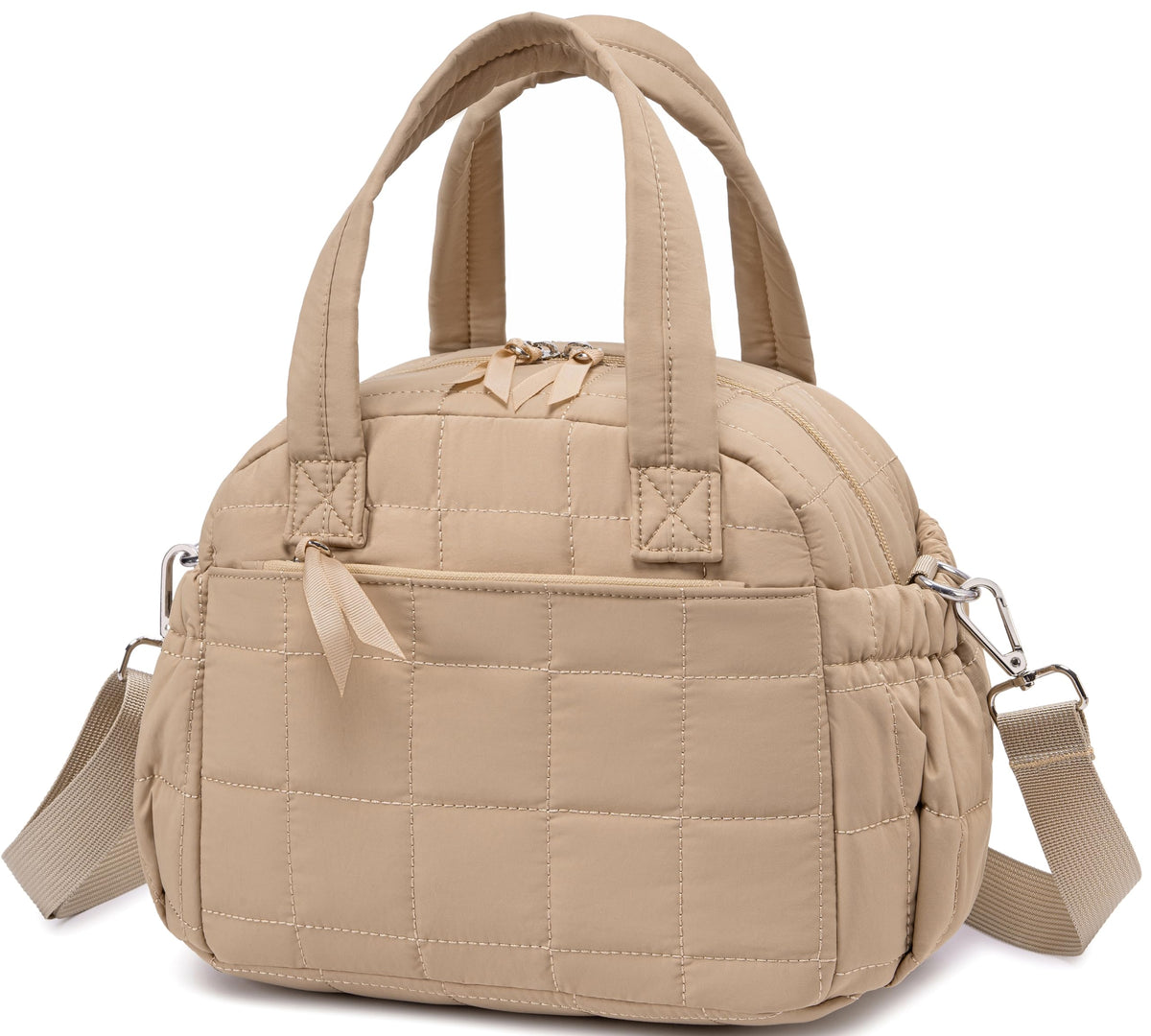LEDAOU Lunch Box for Women, Quilted Insulated Lunch Bag, Puffy Lunch Tote with Adjustable Shoulder Strap for Work School Travel (Brown, Regular 9L)