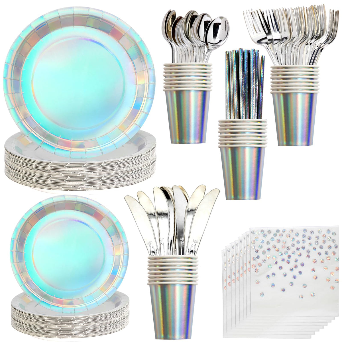 Sparkling Star Patterned Disposable Tableware Set, 201 Pieces, Tablecloths, Cutlery, Napkins, Cups, Straws, Plates for Parties, Birthdays, Graduations, Kids Events. 25Guest (Gold)
