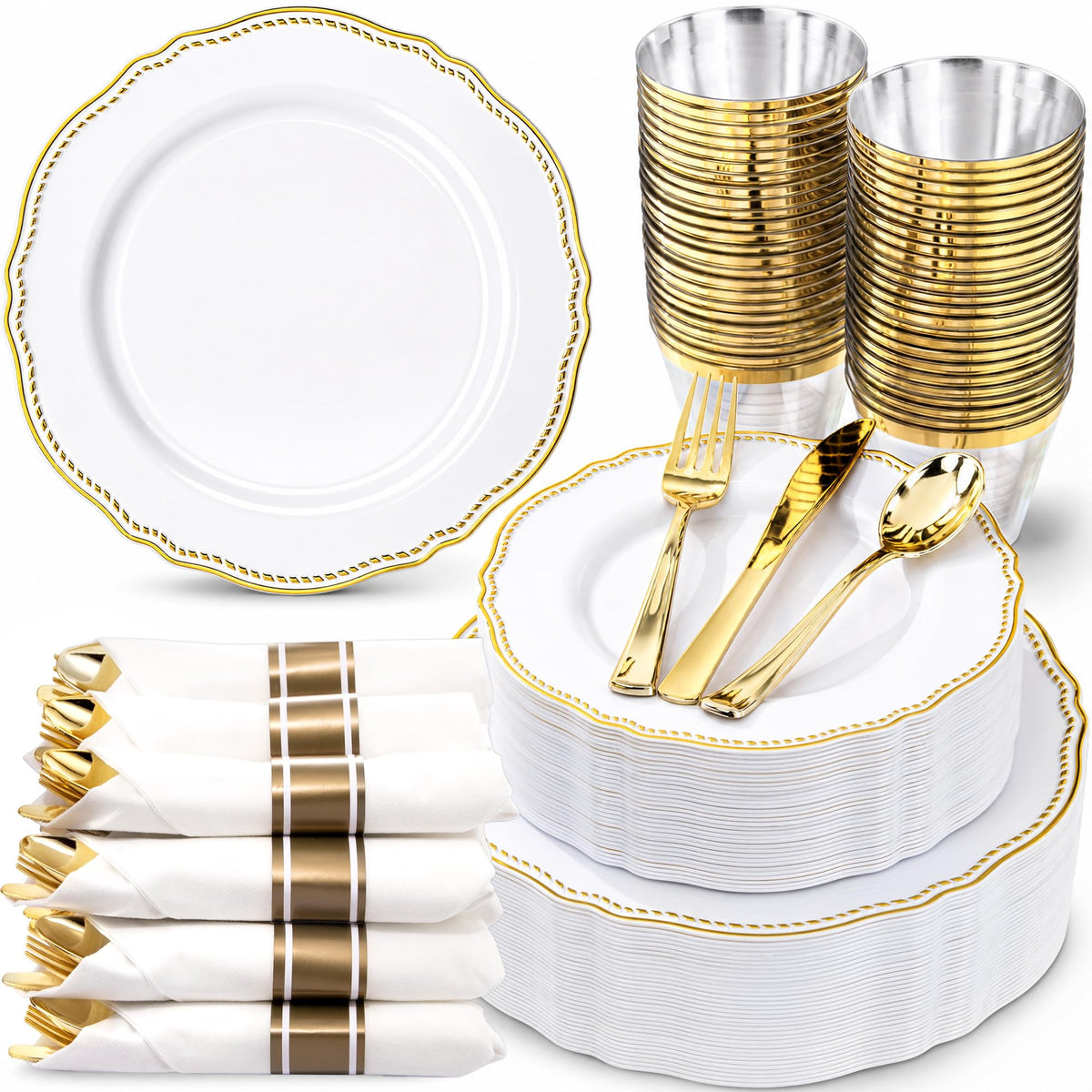 Hioasis 175 Pcs Black and Gold Plastic Plates Wedding & Party